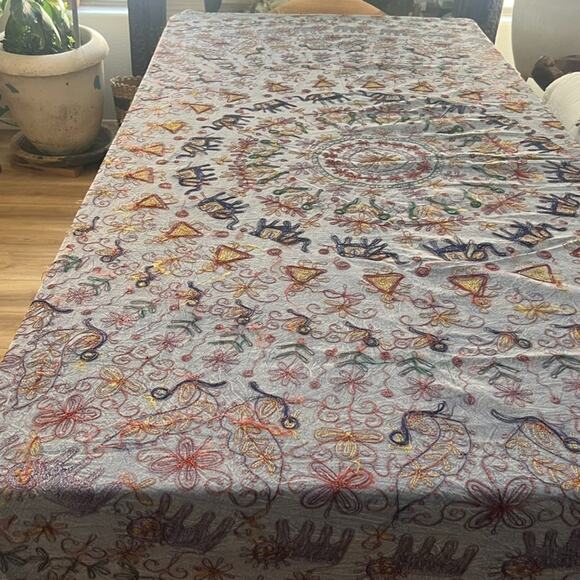 Vintage Uzbek Embroidery Suzani Bed Cover Table Cloth Throw 86"x104" Floral - Picture 7 of 11